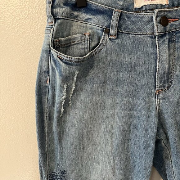 Sundance Magnolia Jeans 28 Light Wash Floral L Embroidered Boho Stretchy Indie - Picture 3 of 12